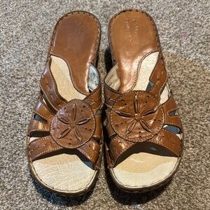 Spring Step Leather Sand Dollar Slide Sandals Brown Comfort Coastal Boho Sz 9.5